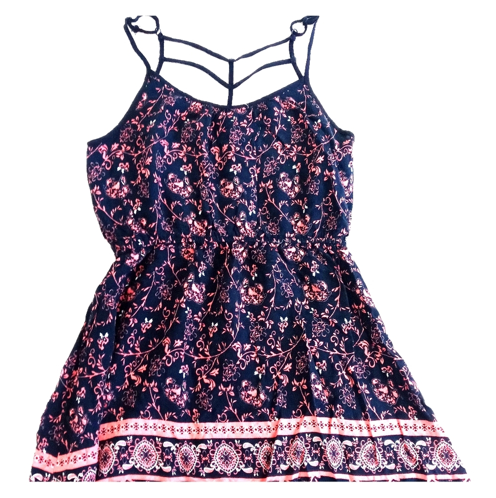 Dark Blue/Coral/White Elephant Pattern Short Dress